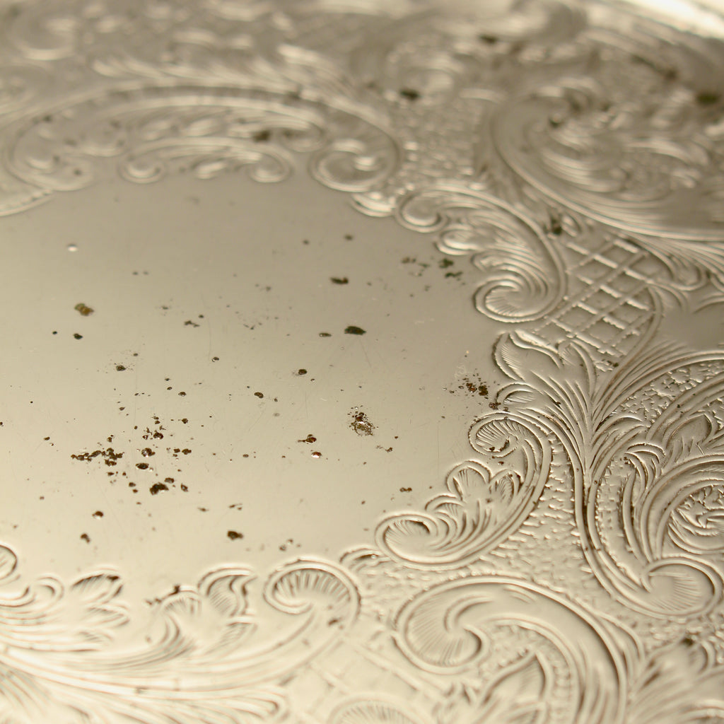 Vintage Hart's of Sheffield Silver on Copper Tray - Chased Chippendale Style Drinks Salver