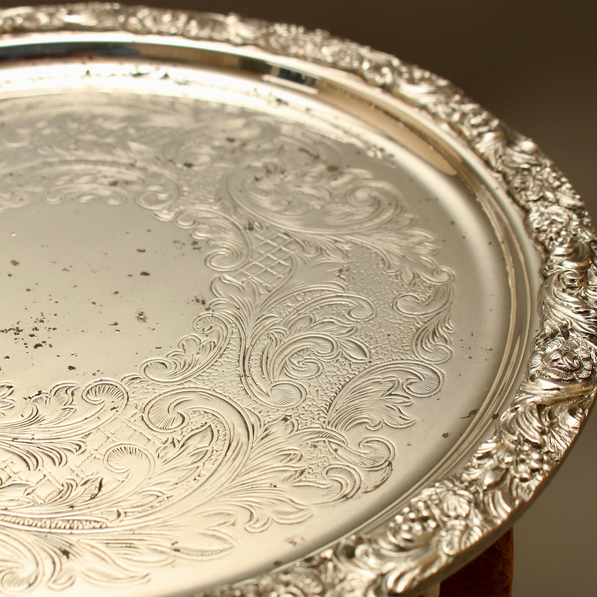Vintage Hart's of Sheffield Silver on Copper Tray - Chased Chippendale Style Drinks Salver