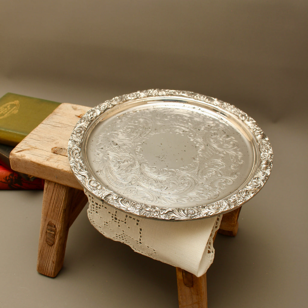 Vintage Hart's of Sheffield Silver on Copper Tray - Chased Chippendale Style Drinks Salver