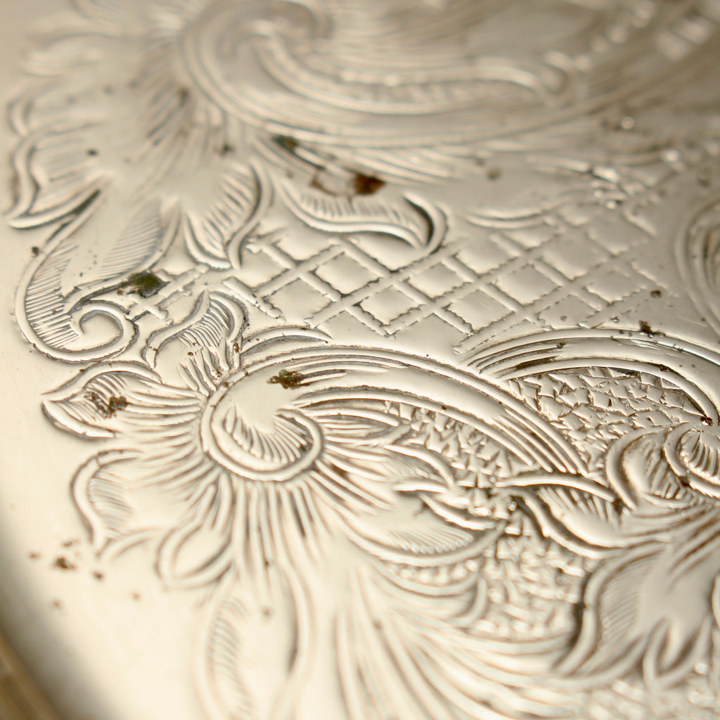 Vintage Hart's of Sheffield Silver on Copper Tray - Chased Chippendale Style Drinks Salver