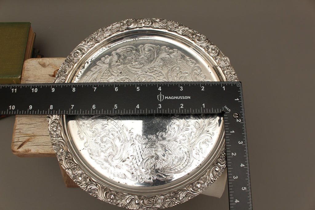 Vintage Hart's of Sheffield Silver on Copper Tray - Chased Chippendale Style Drinks Salver