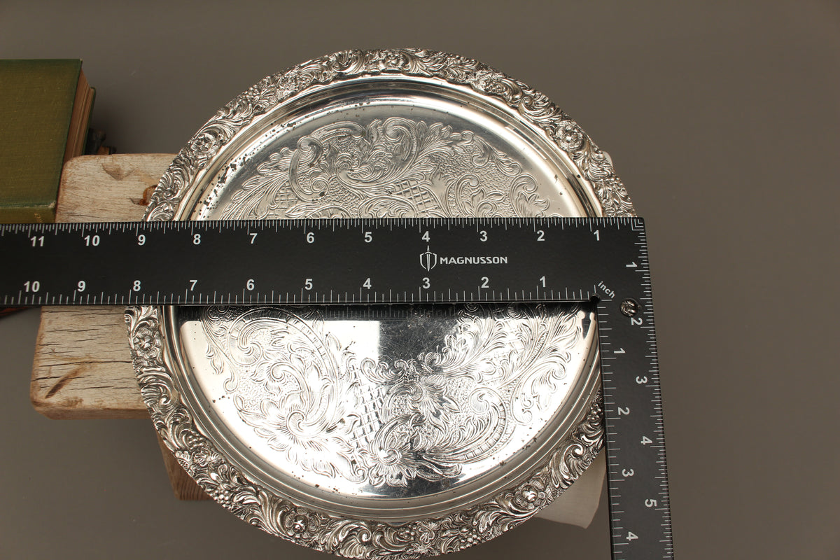 Vintage Hart's of Sheffield Silver on Copper Tray - Chased Chippendale Style Drinks Salver