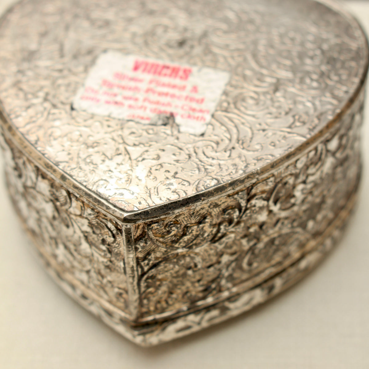 Vintage Viners Silver Plated Heart Trinket Box - Mid-Century Repousse Jewellery Casket
