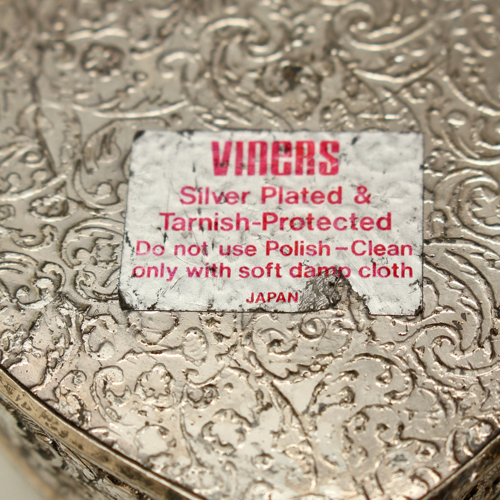 Vintage Viners Silver Plated Heart Trinket Box - Mid-Century Repousse Jewellery Casket