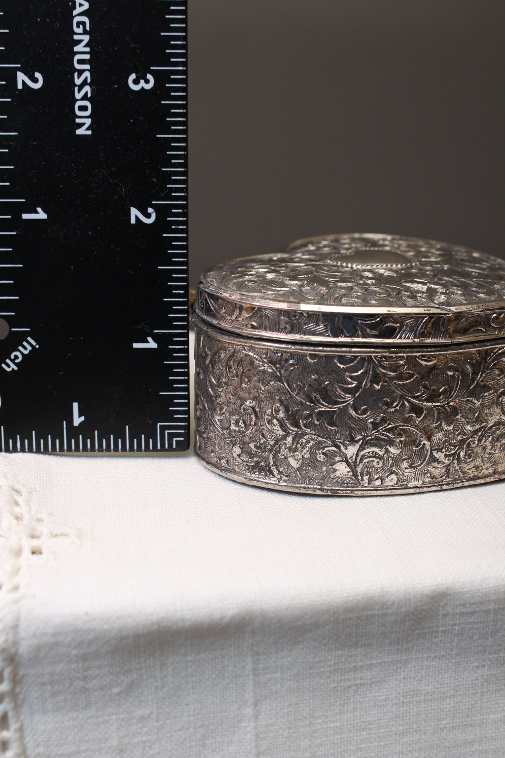 Vintage Viners Silver Plated Heart Trinket Box - Mid-Century Repousse Jewellery Casket
