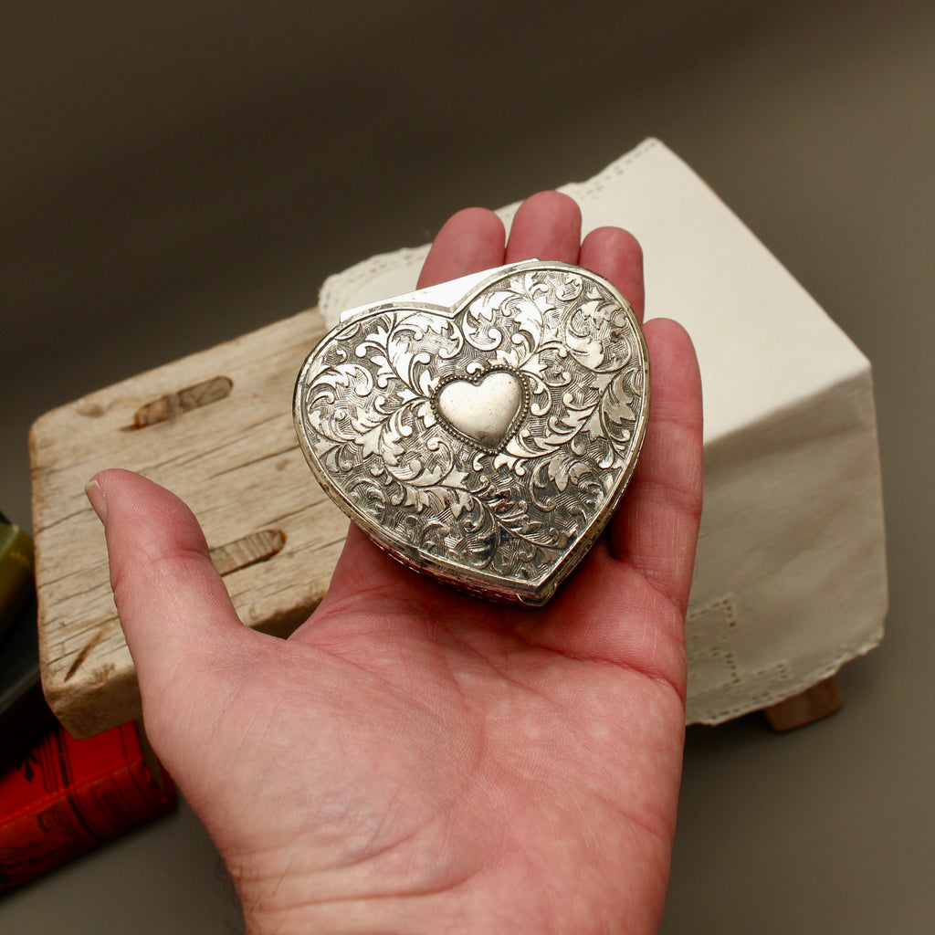 Vintage Viners Silver Plated Heart Trinket Box - Mid-Century Repousse Jewellery Casket