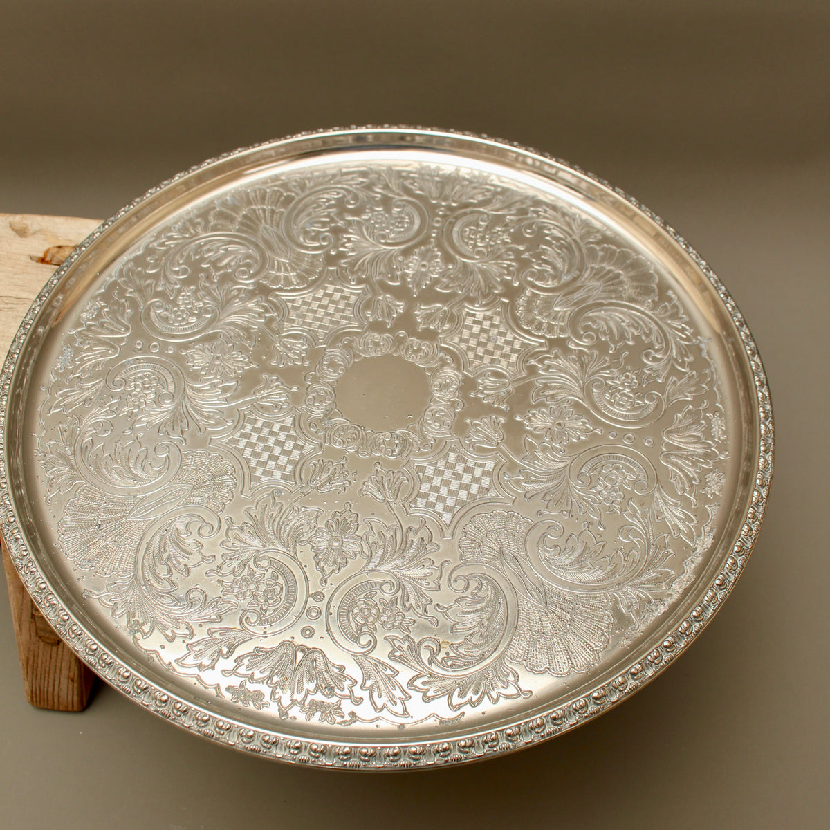 Vintage Ianthe Silver Plated Round Serving Tray - Mid-Century Chased Drinks Salver