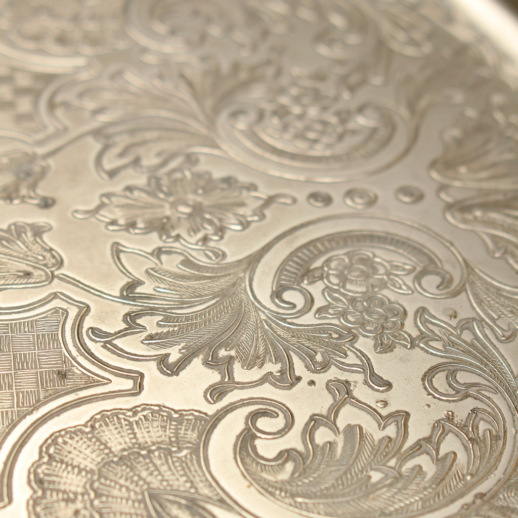 Vintage Ianthe Silver Plated Round Serving Tray - Mid-Century Chased Drinks Salver