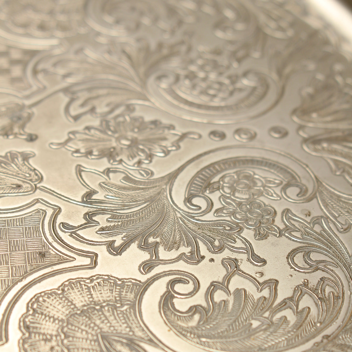 Vintage Ianthe Silver Plated Round Serving Tray - Mid-Century Chased Drinks Salver