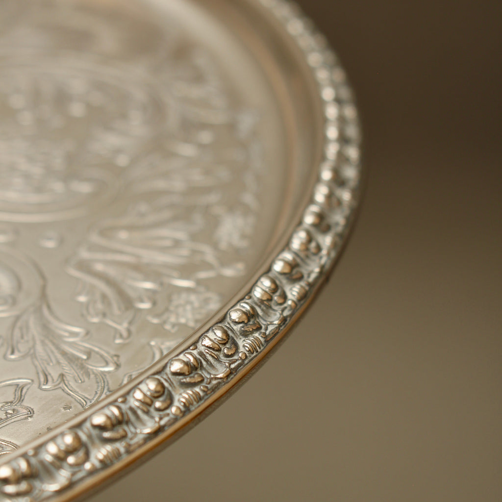 Vintage Ianthe Silver Plated Round Serving Tray - Mid-Century Chased Drinks Salver