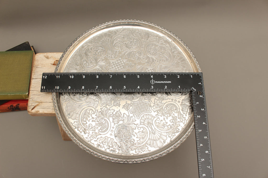 Vintage Ianthe Silver Plated Round Serving Tray - Mid-Century Chased Drinks Salver