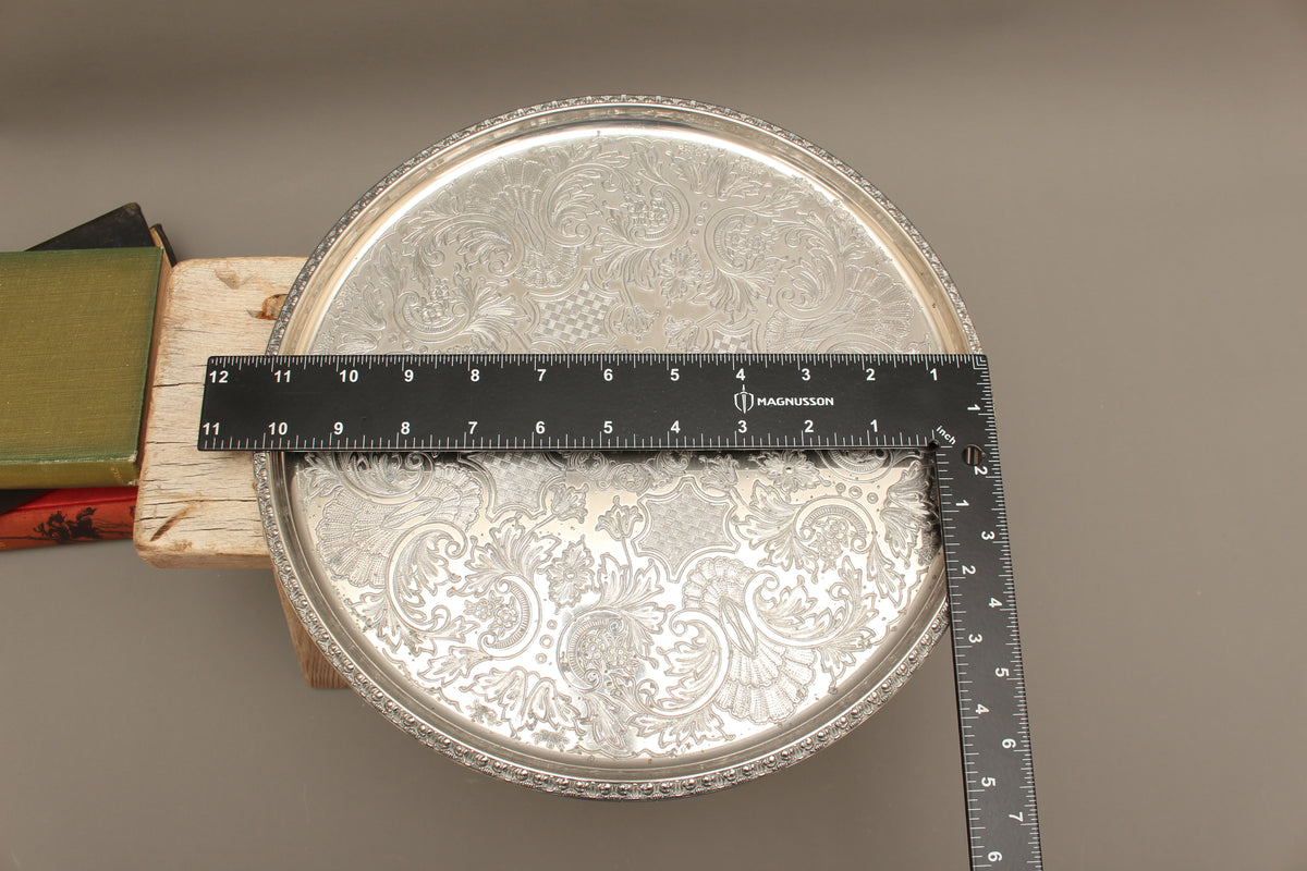 Vintage Ianthe Silver Plated Round Serving Tray - Mid-Century Chased Drinks Salver