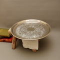 Vintage English Silver Plate on Copper Round Drinks Tray - Chased Floral Serving Salver
