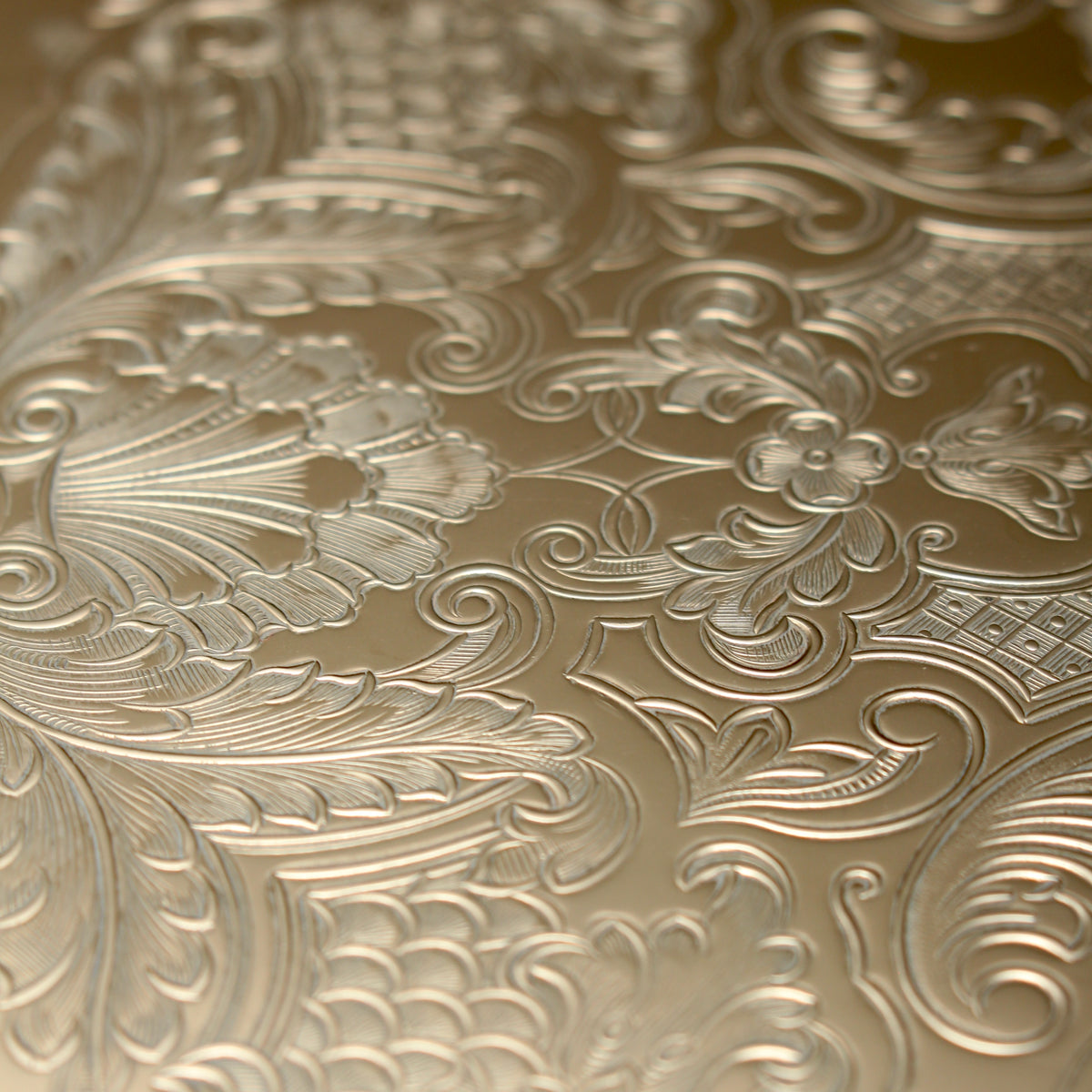 Vintage English Silver Plate on Copper Round Drinks Tray - Chased Floral Serving Salver