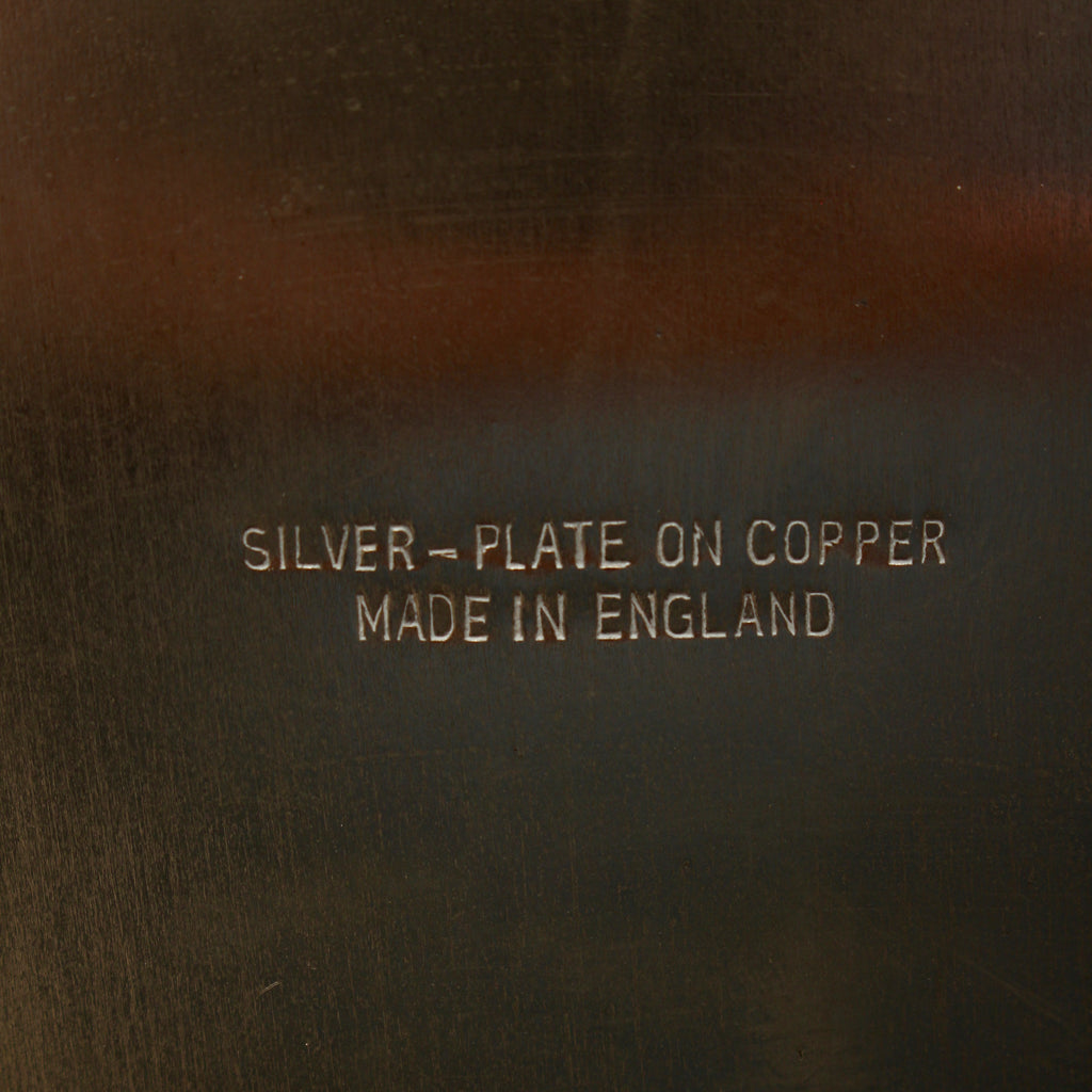Vintage English Silver Plate on Copper Round Drinks Tray - Chased Floral Serving Salver