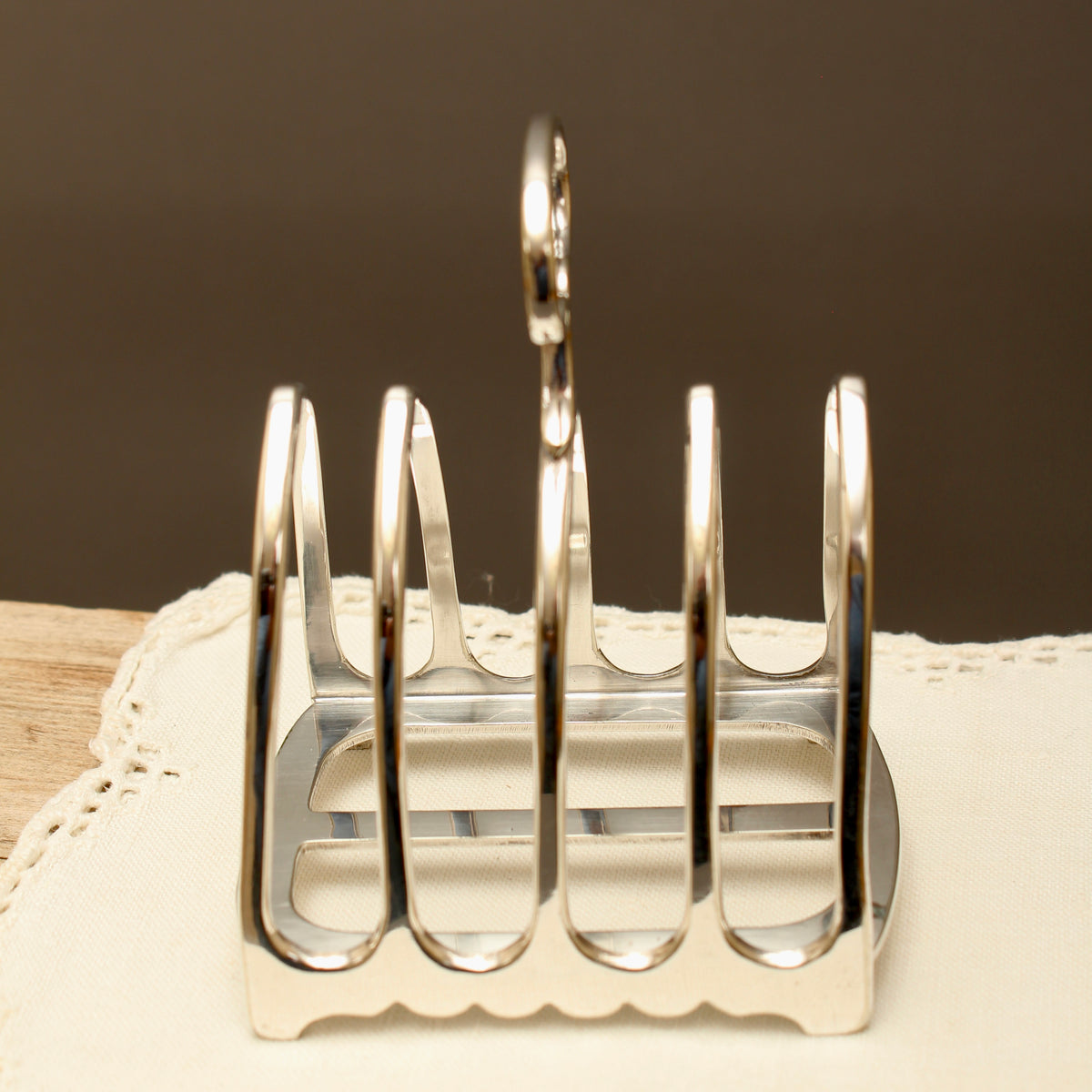 Antique John Biggin Ltd Sheffield Silver Plated Toast Rack - 4-Slot Scalloped Base Letter Organizer (c.1910)