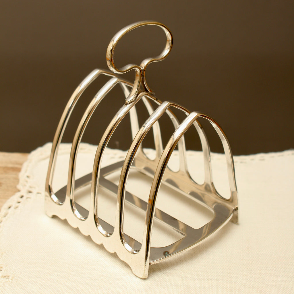 Antique John Biggin Ltd Sheffield Silver Plated Toast Rack - 4-Slot Scalloped Base Letter Organizer (c.1910)