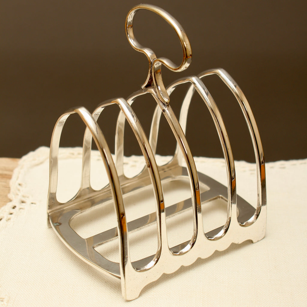 Antique John Biggin Ltd Sheffield Silver Plated Toast Rack - 4-Slot Scalloped Base Letter Organizer (c.1910)