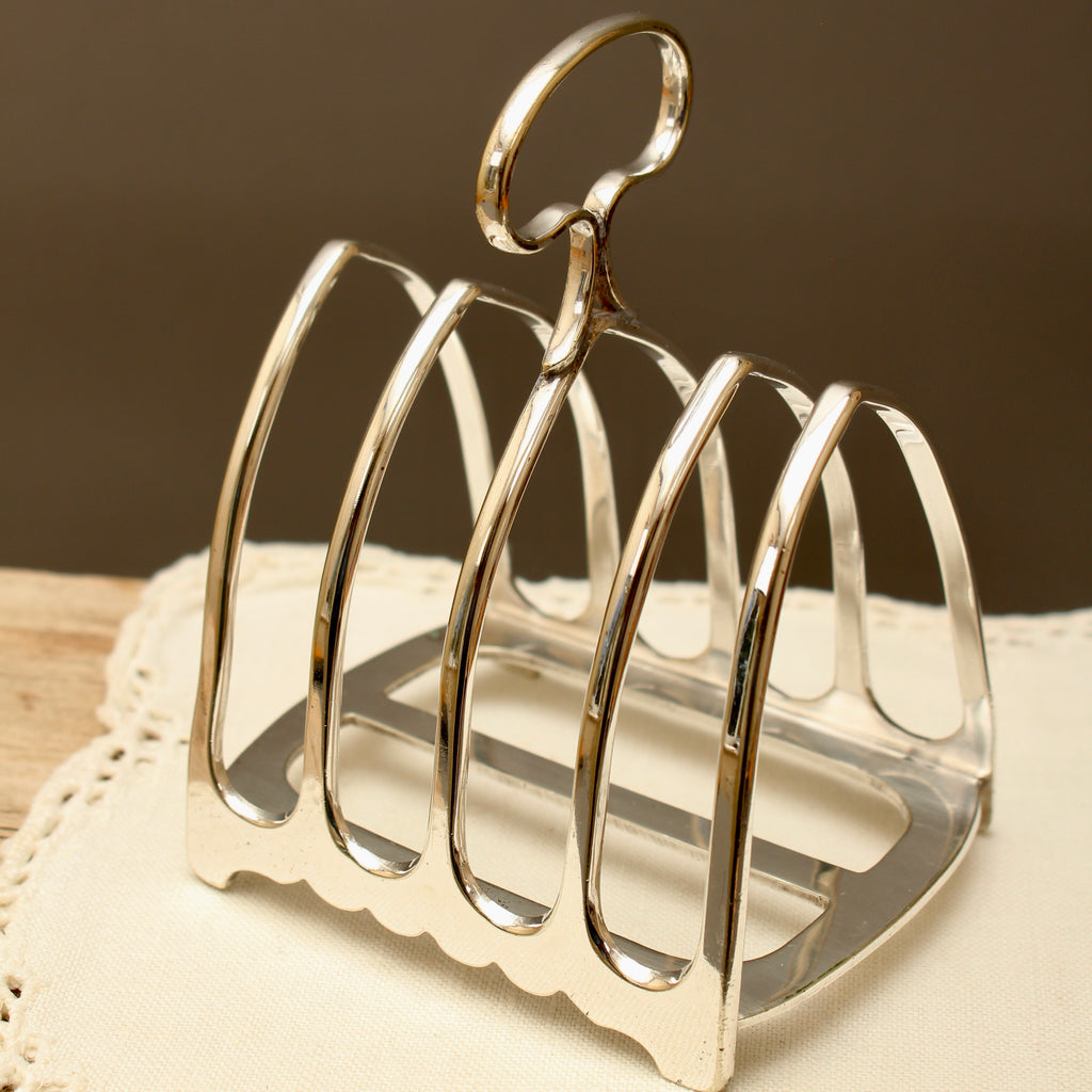 Antique John Biggin Ltd Sheffield Silver Plated Toast Rack - 4-Slot Scalloped Base Letter Organizer (c.1910)