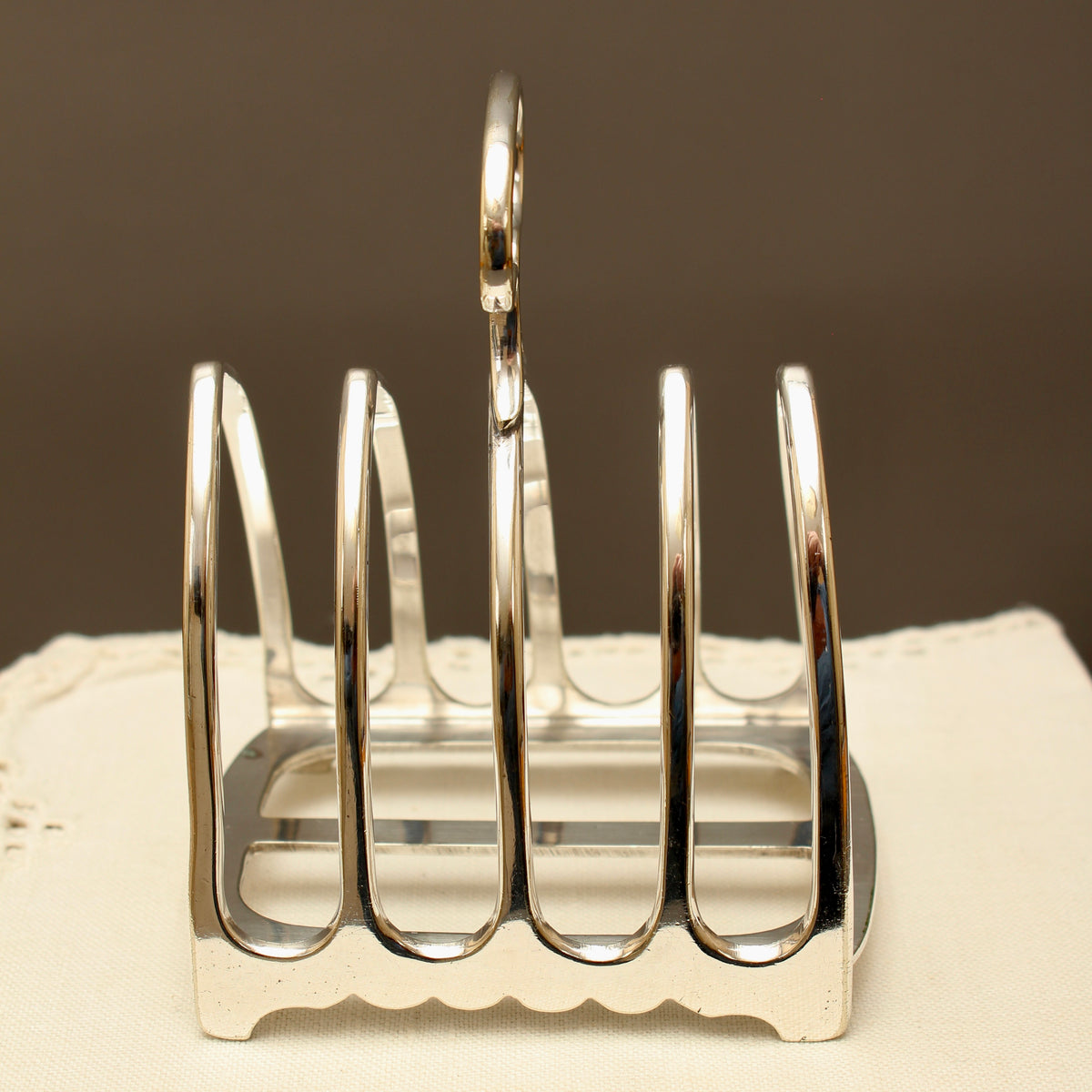 Antique John Biggin Ltd Sheffield Silver Plated Toast Rack - 4-Slot Scalloped Base Letter Organizer (c.1910)