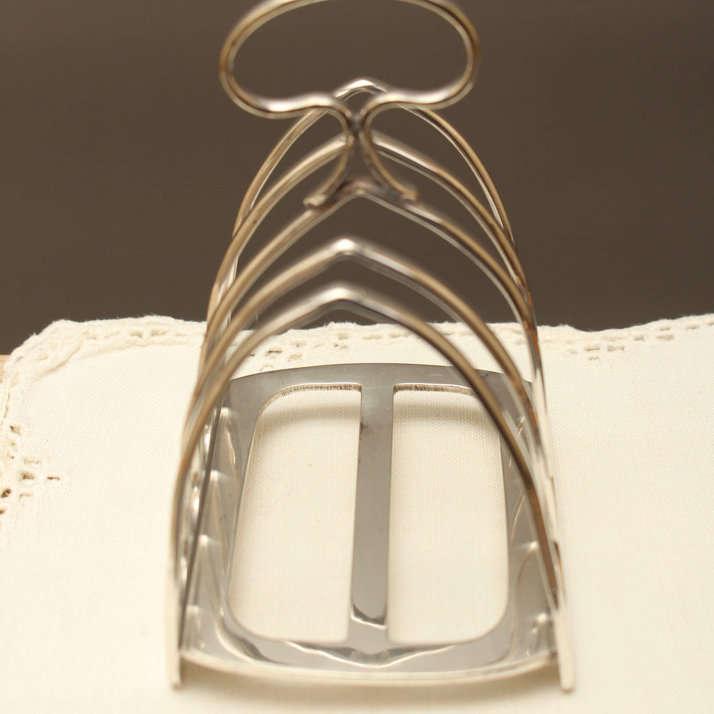 Antique John Biggin Ltd Sheffield Silver Plated Toast Rack - 4-Slot Scalloped Base Letter Organizer (c.1910)