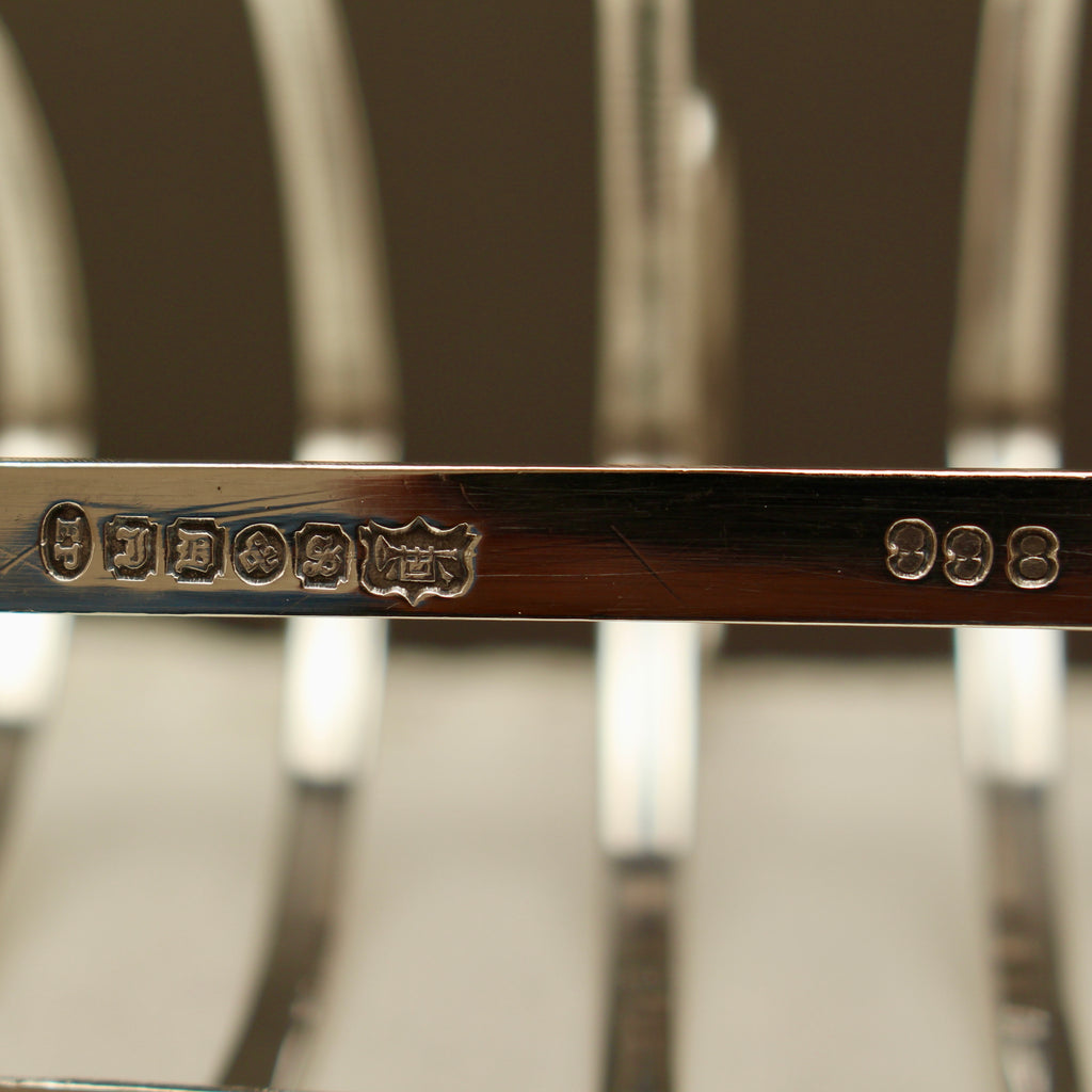Antique John Biggin Ltd Sheffield Silver Plated Toast Rack - 4-Slot Scalloped Base Letter Organizer (c.1910)
