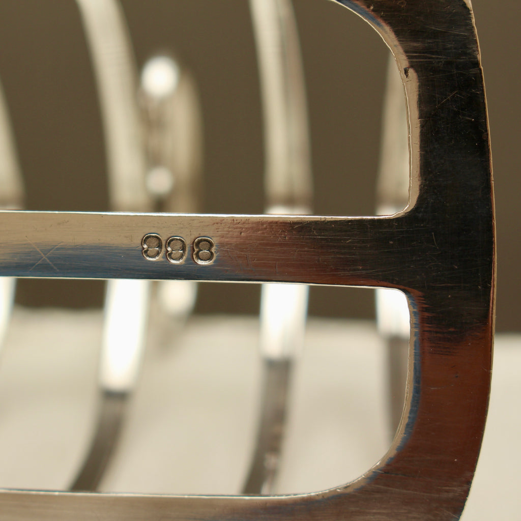 Antique John Biggin Ltd Sheffield Silver Plated Toast Rack - 4-Slot Scalloped Base Letter Organizer (c.1910)