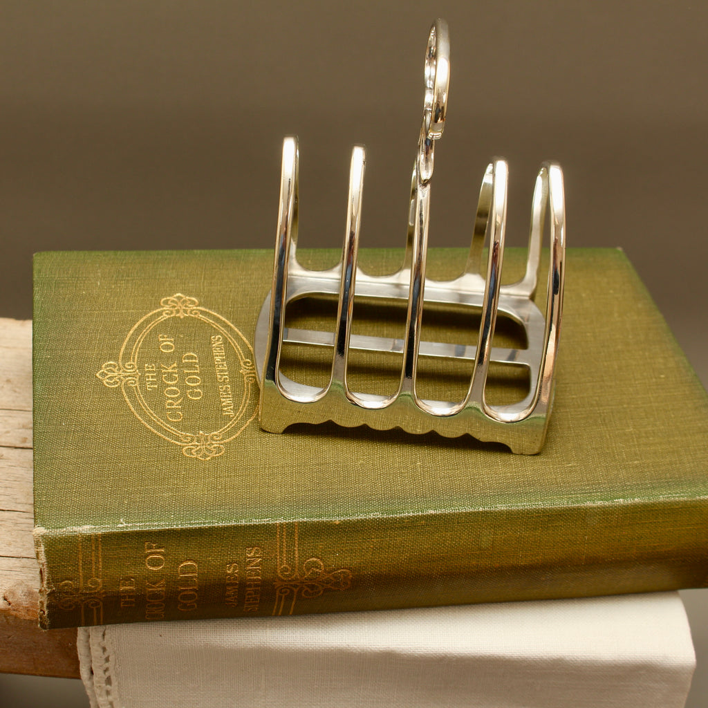Antique John Biggin Ltd Sheffield Silver Plated Toast Rack - 4-Slot Scalloped Base Letter Organizer (c.1910)