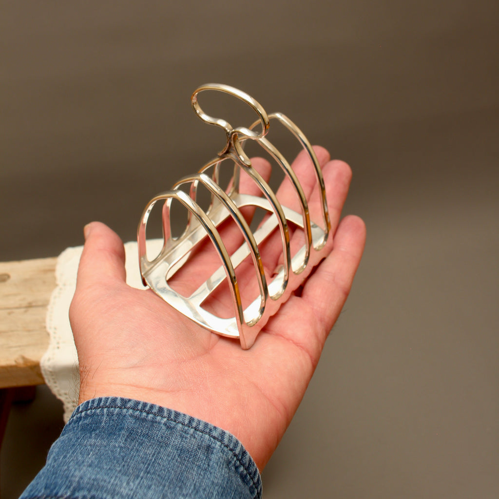 Antique John Biggin Ltd Sheffield Silver Plated Toast Rack - 4-Slot Scalloped Base Letter Organizer (c.1910)