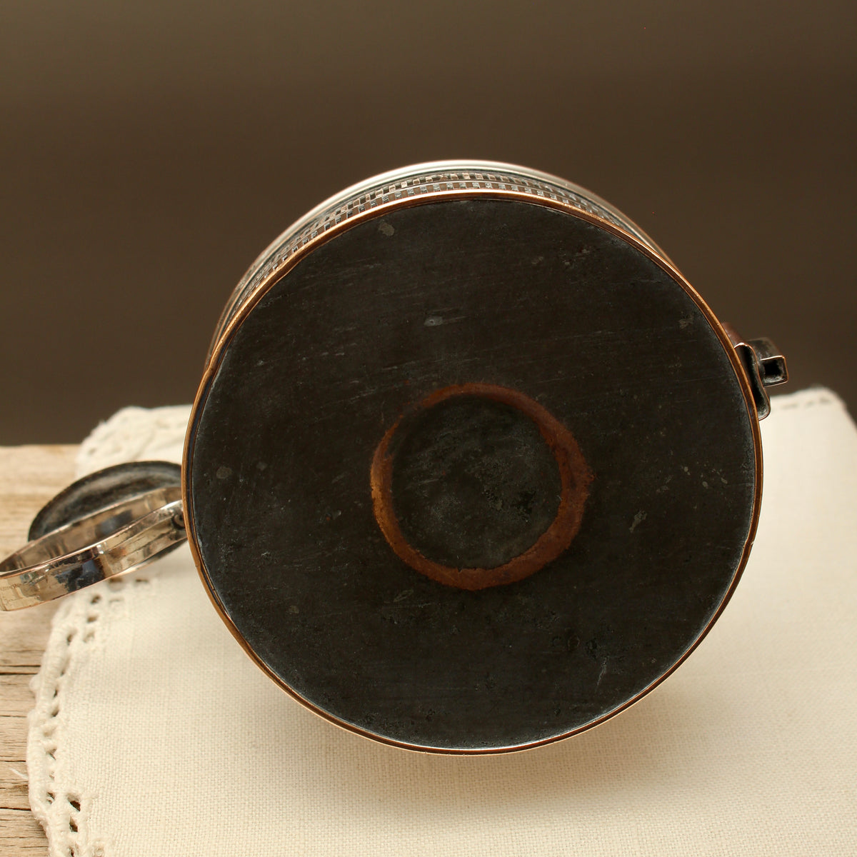 Antique Silver Plate on Copper Pierced Gallery Chamberstick - Victorian Candle Holder