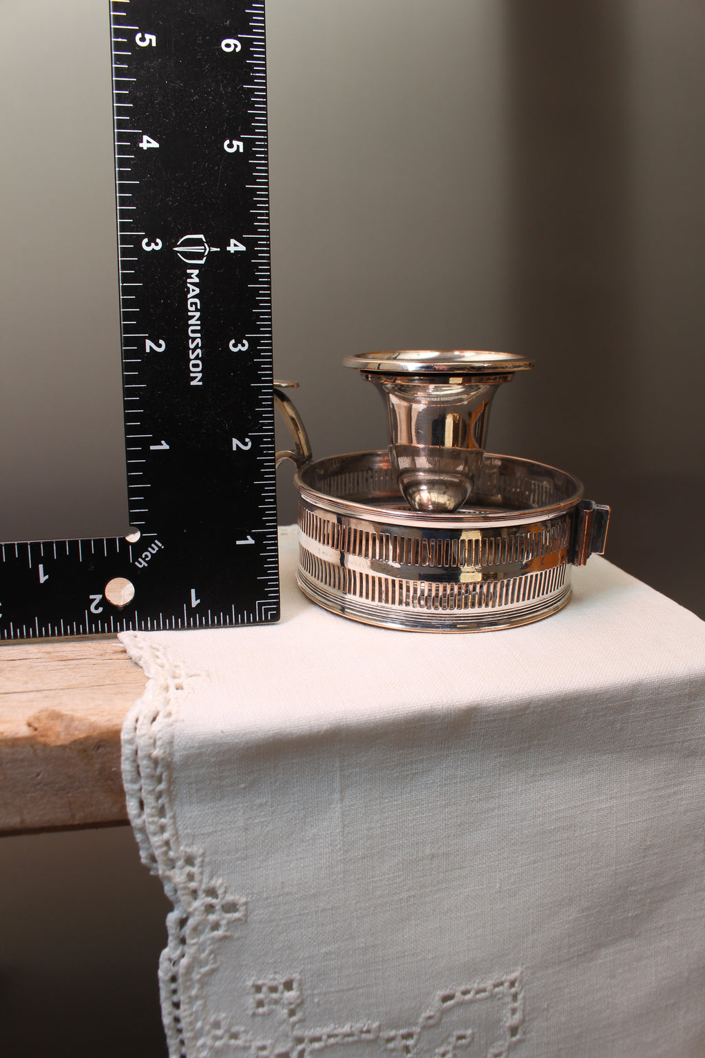 Antique Silver Plate on Copper Pierced Gallery Chamberstick - Victorian Candle Holder