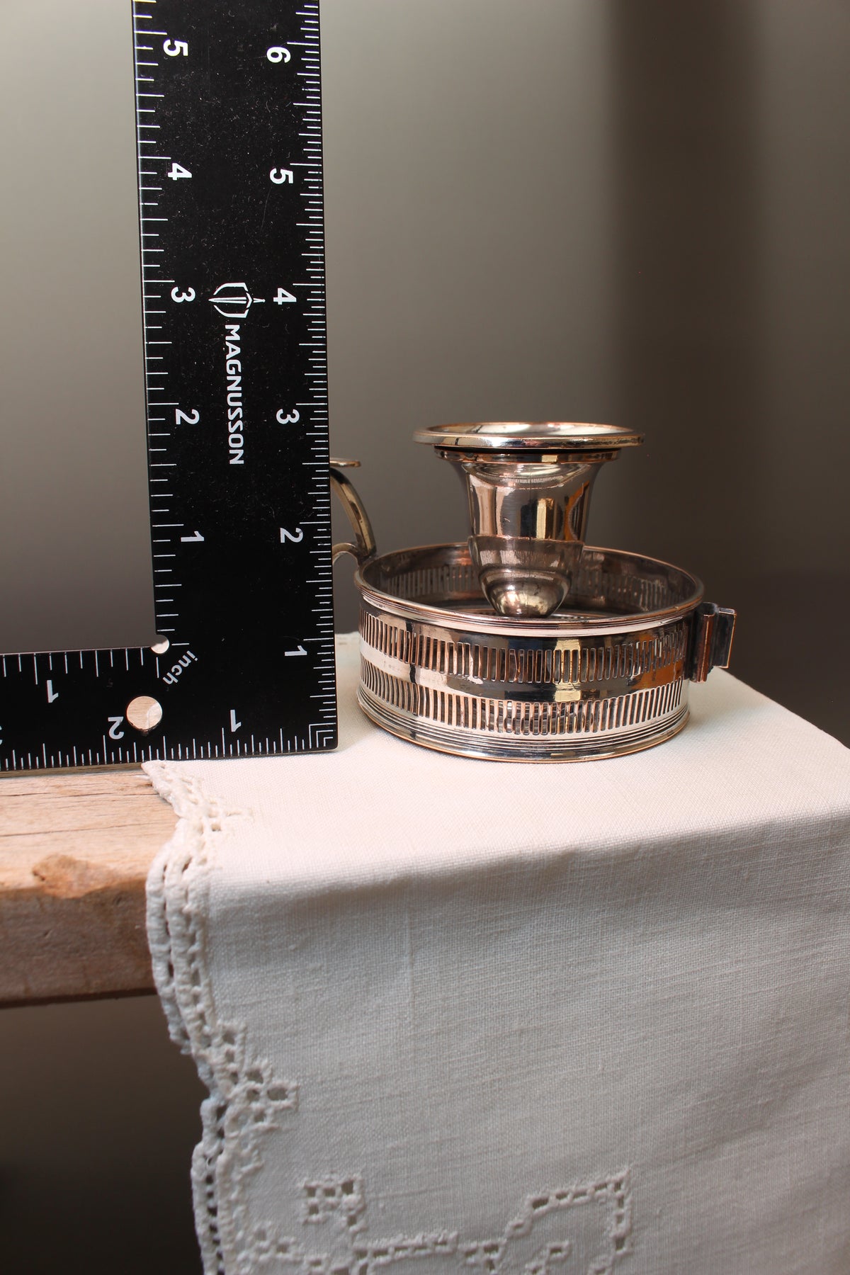 Antique Silver Plate on Copper Pierced Gallery Chamberstick - Victorian Candle Holder