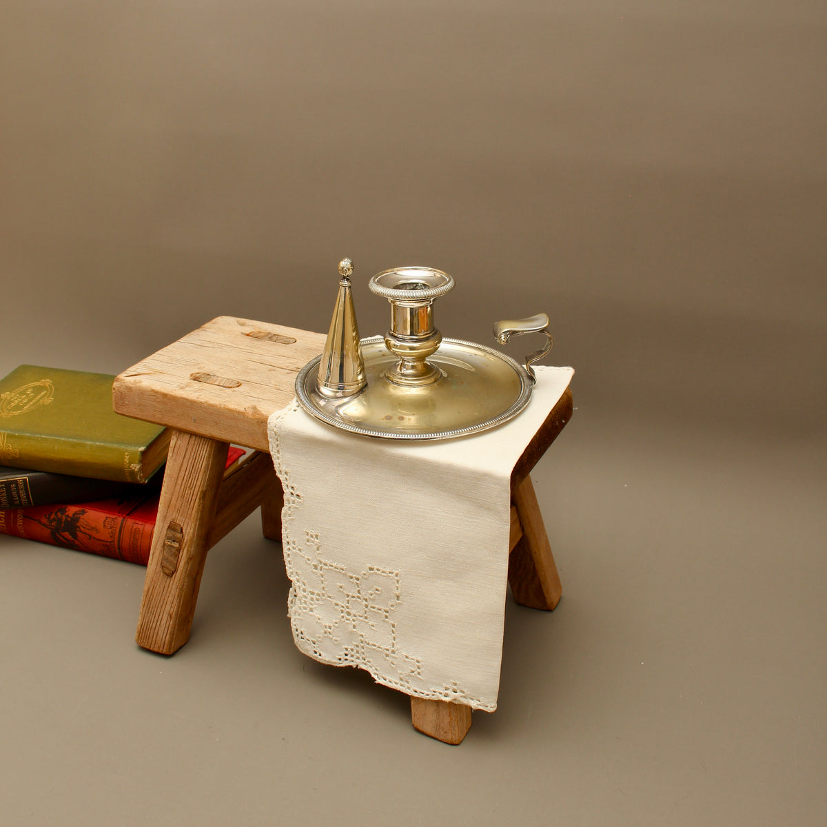 Antique Hawksworth Eyre & Co Sheffield Silver Plated Chamberstick with Matching Stamped Snuffer (c.1900)