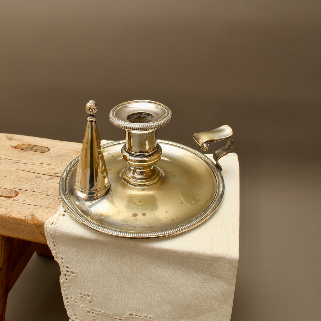 Antique Hawksworth Eyre & Co Sheffield Silver Plated Chamberstick with Matching Stamped Snuffer (c.1900)
