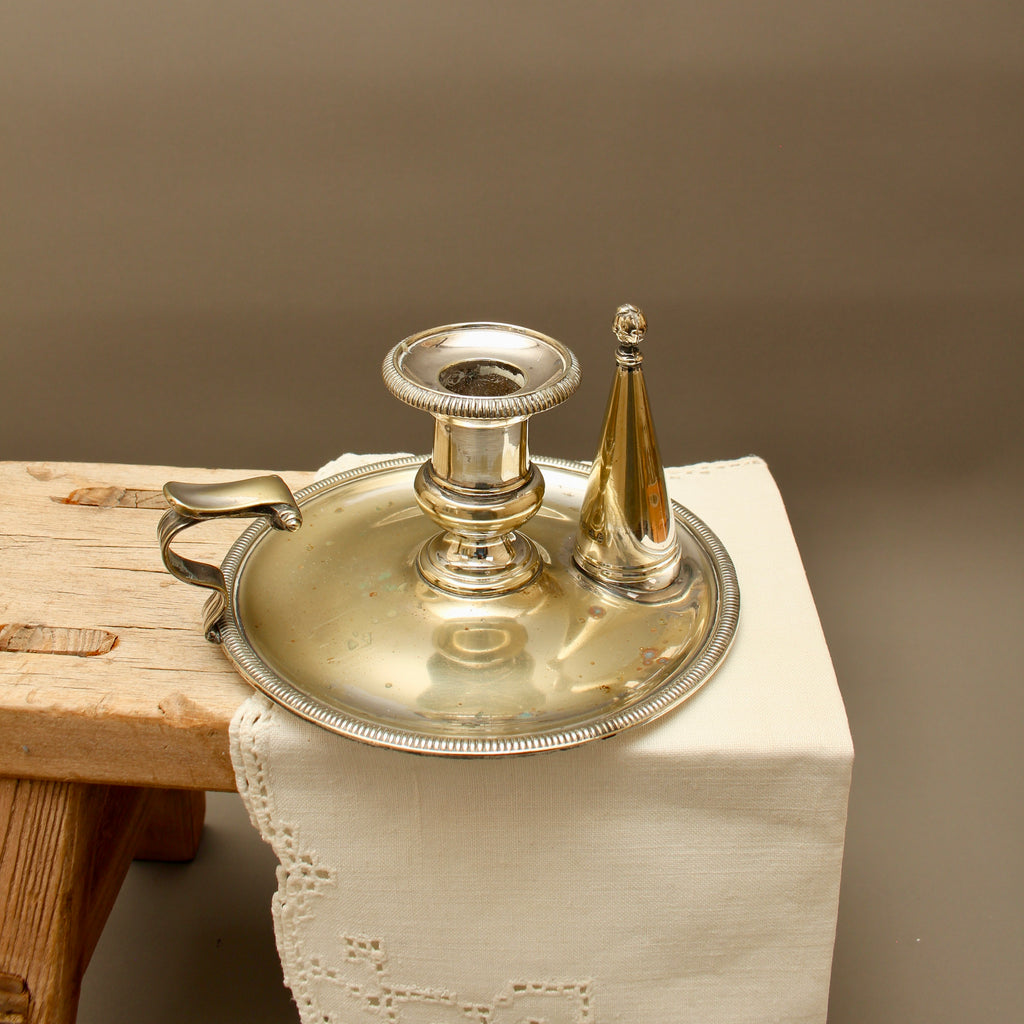 Antique Hawksworth Eyre & Co Sheffield Silver Plated Chamberstick with Matching Stamped Snuffer (c.1900)