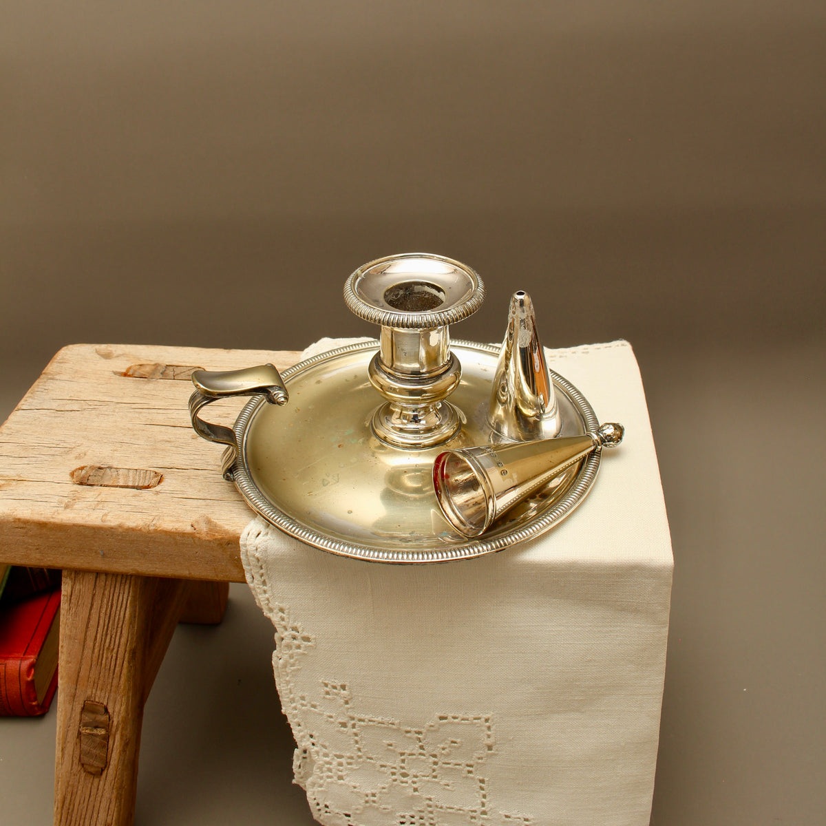 Antique Hawksworth Eyre & Co Sheffield Silver Plated Chamberstick with Matching Stamped Snuffer (c.1900)