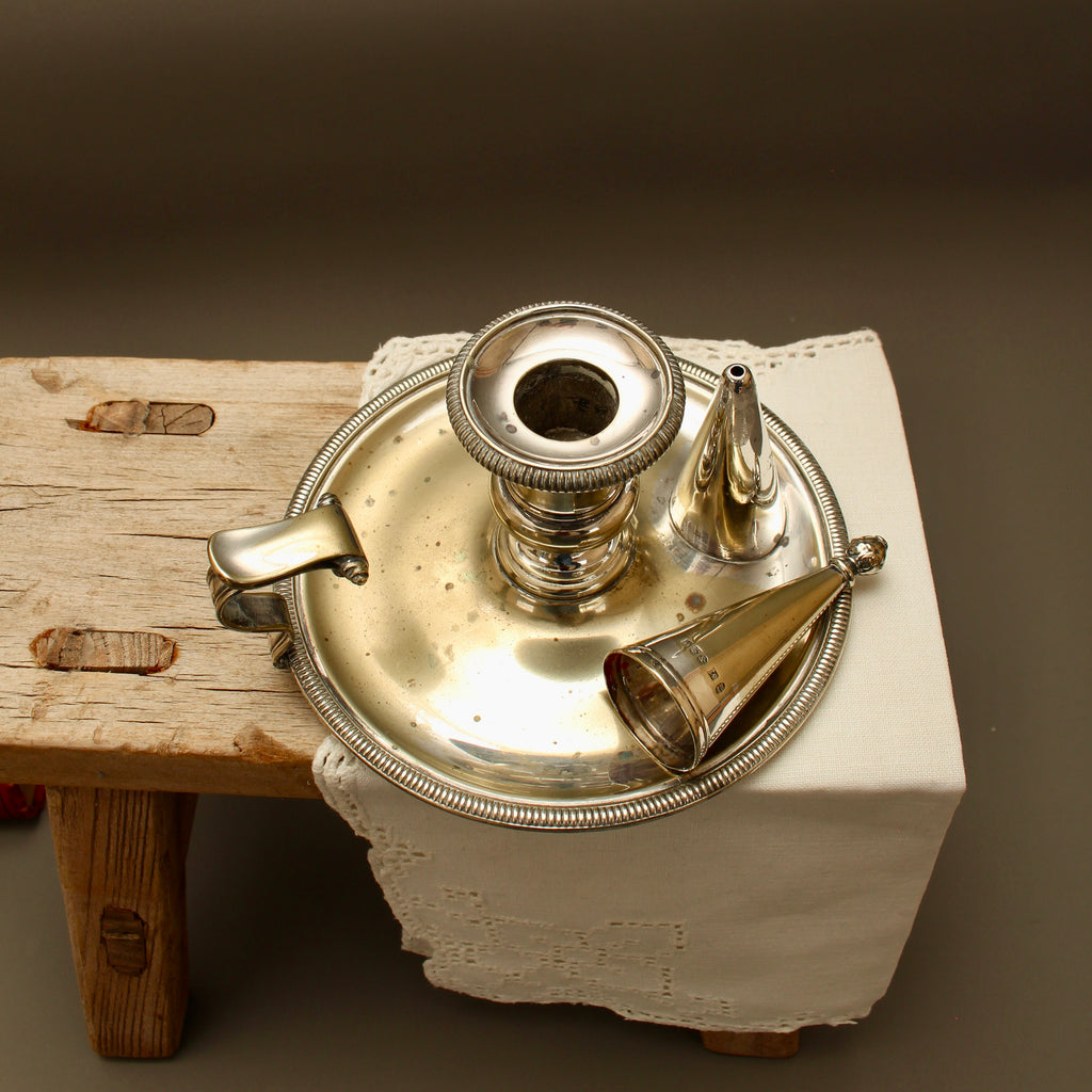 Antique Hawksworth Eyre & Co Sheffield Silver Plated Chamberstick with Matching Stamped Snuffer (c.1900)