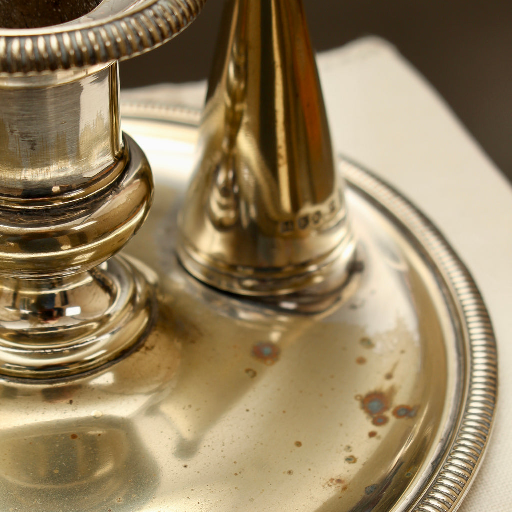 Antique Hawksworth Eyre & Co Sheffield Silver Plated Chamberstick with Matching Stamped Snuffer (c.1900)