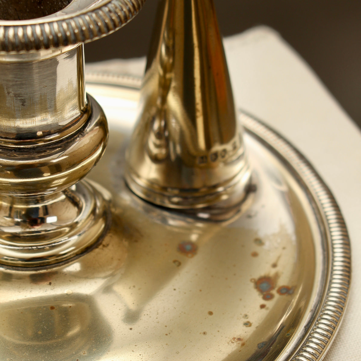 Antique Hawksworth Eyre & Co Sheffield Silver Plated Chamberstick with Matching Stamped Snuffer (c.1900)