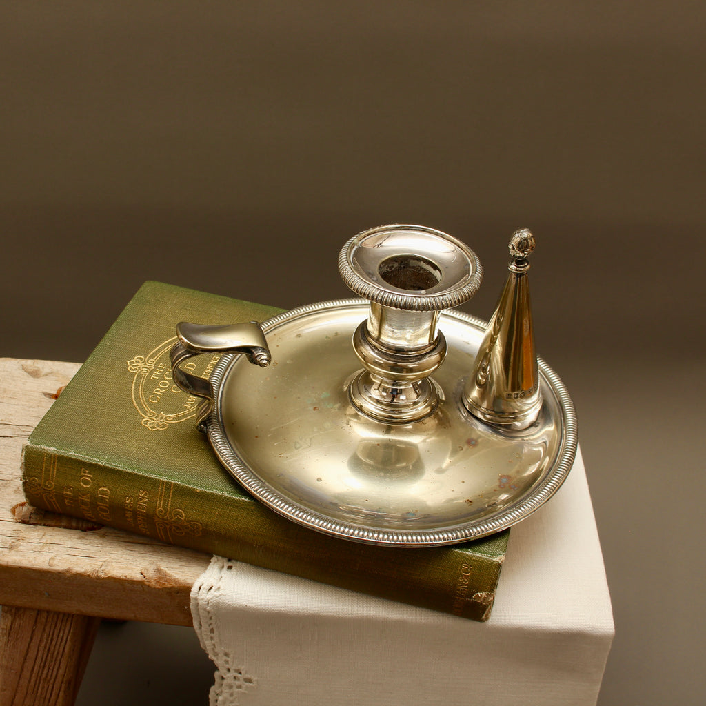 Antique Hawksworth Eyre & Co Sheffield Silver Plated Chamberstick with Matching Stamped Snuffer (c.1900)