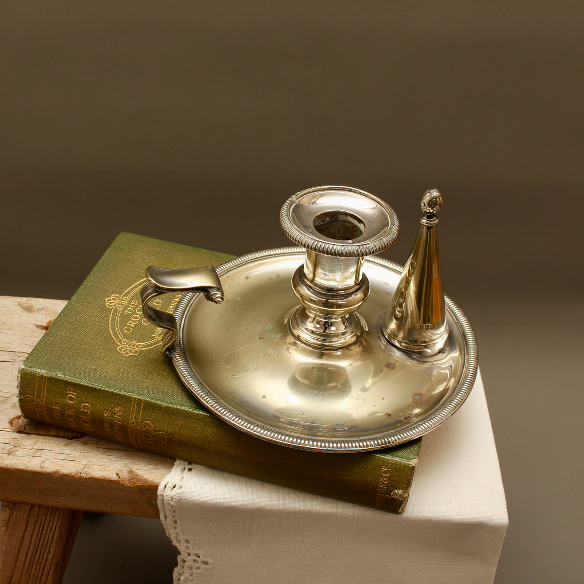 Antique Hawksworth Eyre & Co Sheffield Silver Plated Chamberstick with Matching Stamped Snuffer (c.1900)
