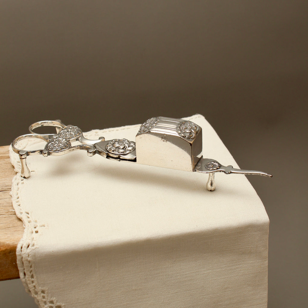 Antique Silver Plated Ornate Candle Snuffer Scissors | Vintage Wick Trimmer