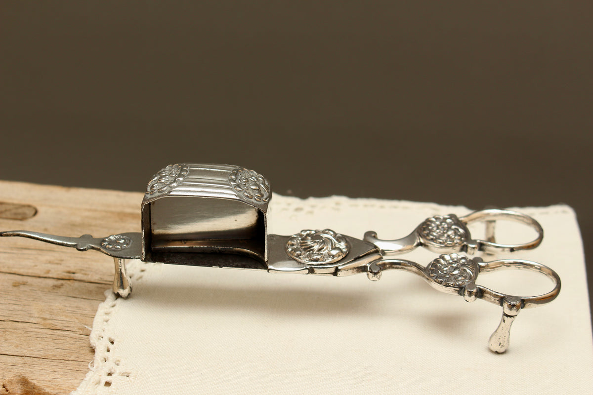Antique Silver Plated Ornate Candle Snuffer Scissors | Vintage Wick Trimmer