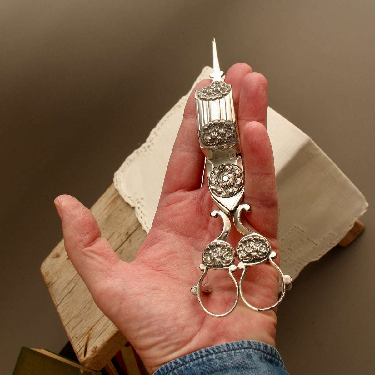 Antique Silver Plated Ornate Candle Snuffer Scissors | Vintage Wick Trimmer