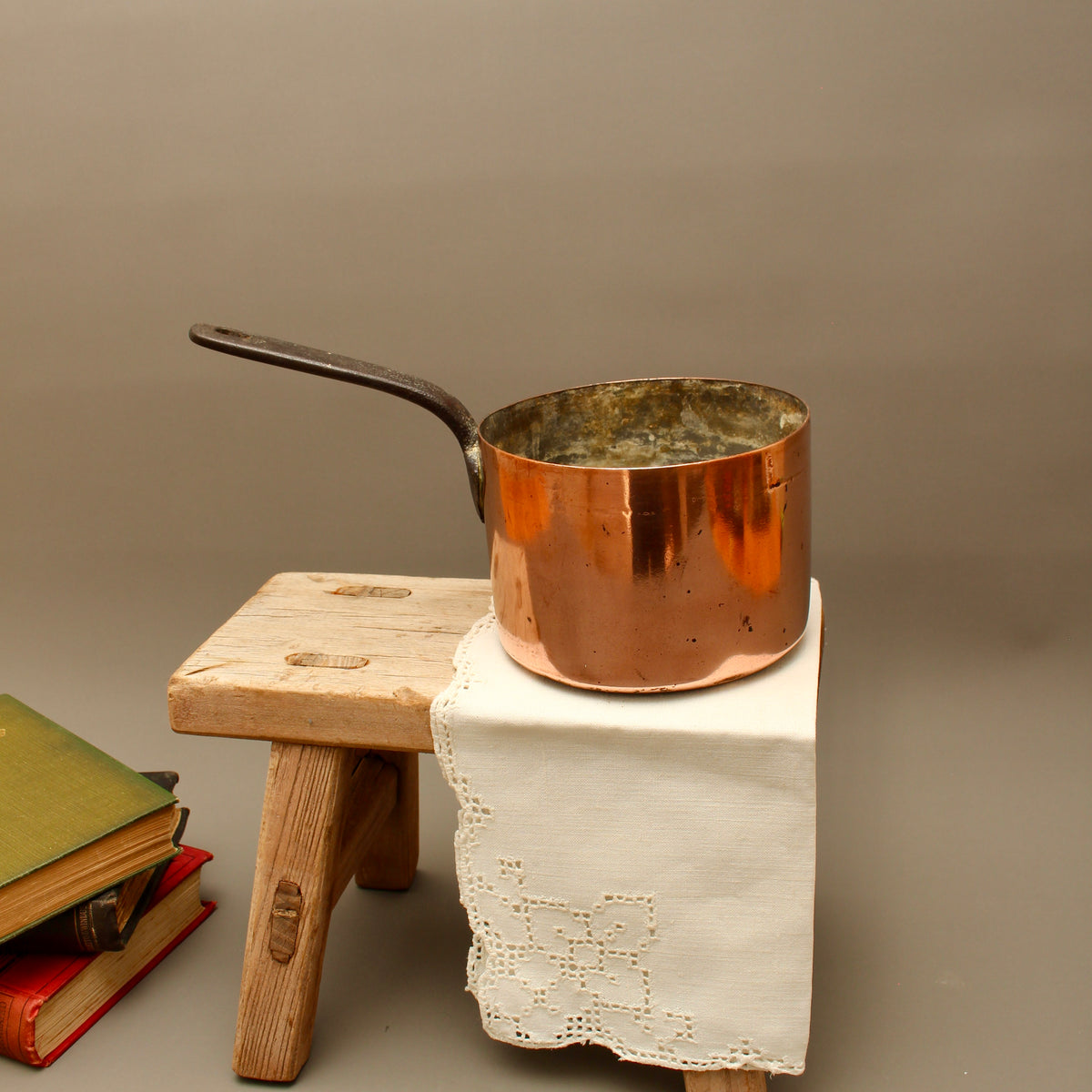 Antique Heavy Gauge Copper Saucepan | Victorian Farmhouse Kitchenalia