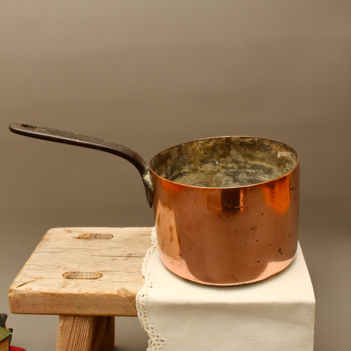 Antique Heavy Gauge Copper Saucepan | Victorian Farmhouse Kitchenalia