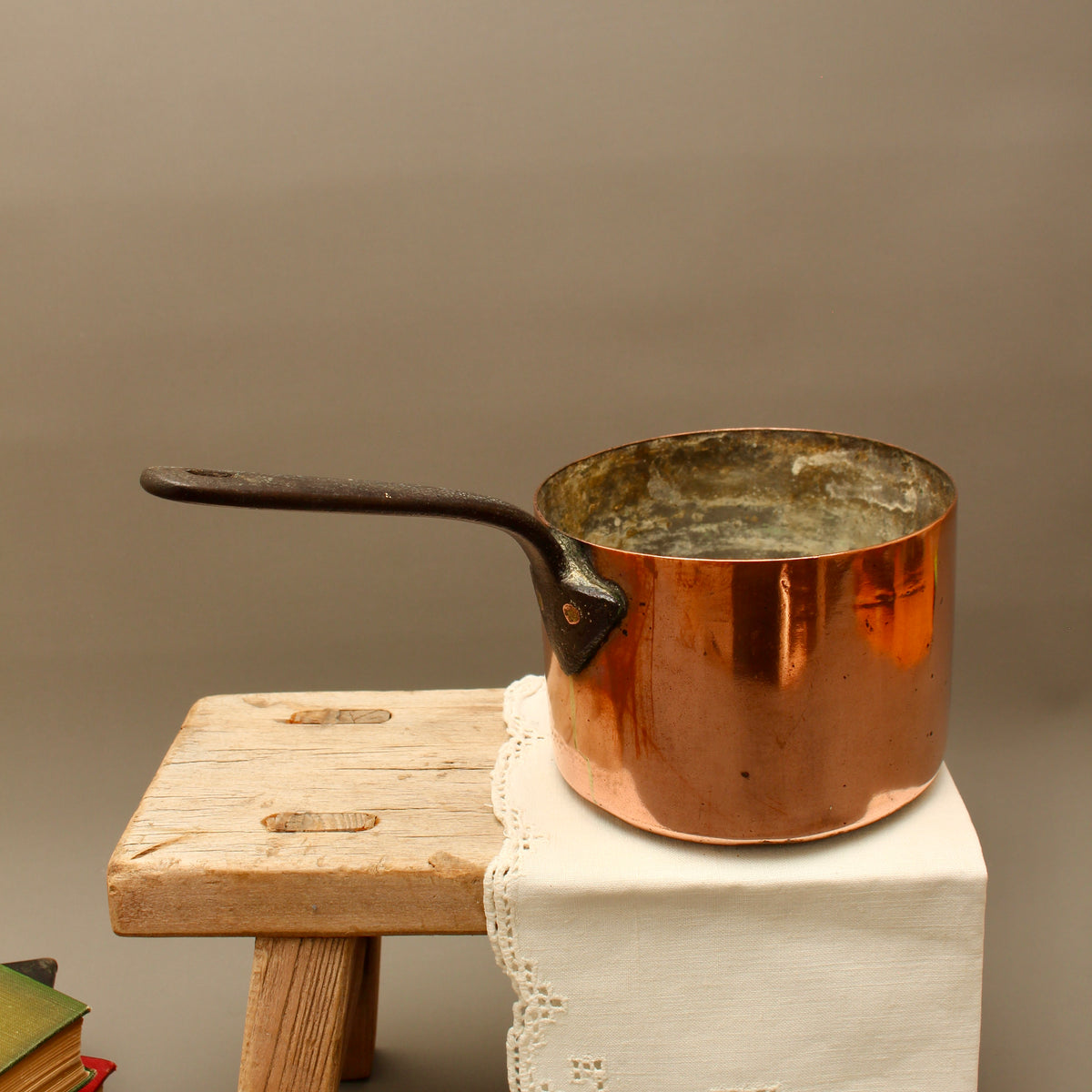 Antique Heavy Gauge Copper Saucepan | Victorian Farmhouse Kitchenalia