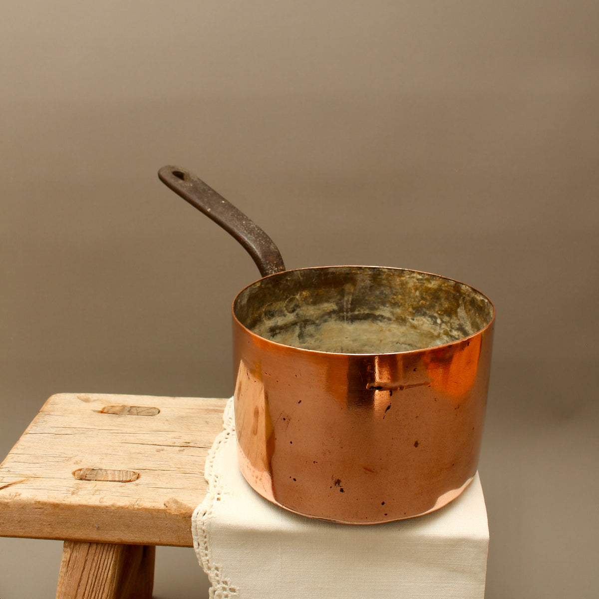 Antique Heavy Gauge Copper Saucepan | Victorian Farmhouse Kitchenalia