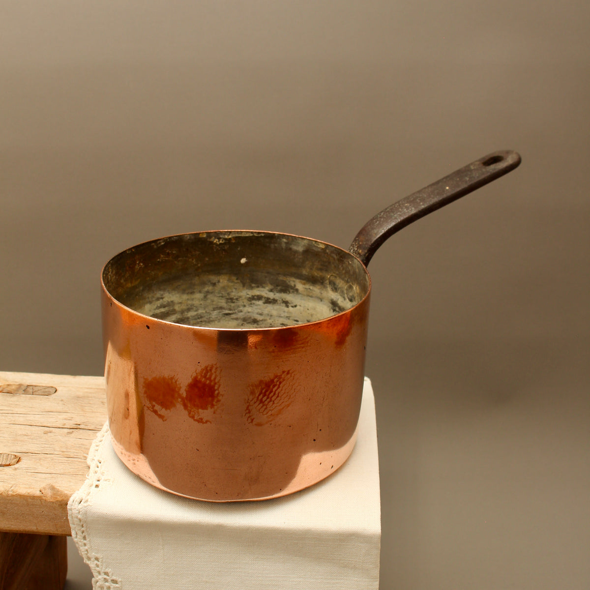 Antique Heavy Gauge Copper Saucepan | Victorian Farmhouse Kitchenalia