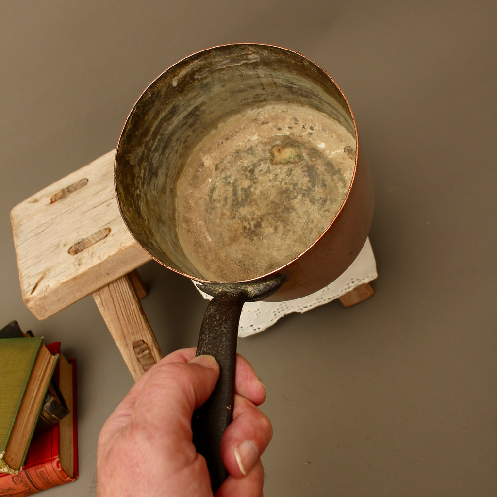 Antique Heavy Gauge Copper Saucepan | Victorian Farmhouse Kitchenalia